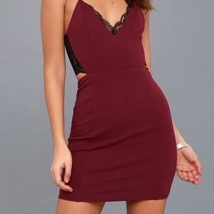 Black & burgundy backless lace bodycon dress